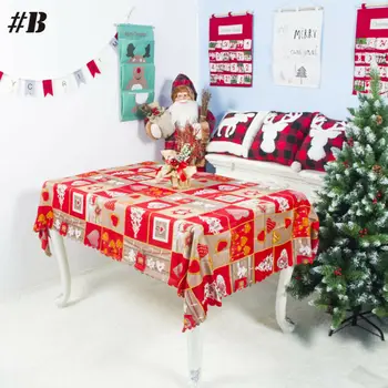

Merry Christmas Tablecloth Table Cover Holiday Dinner Party New Year Cartoon Santa Claus Printed Rectangular TableclothDecor