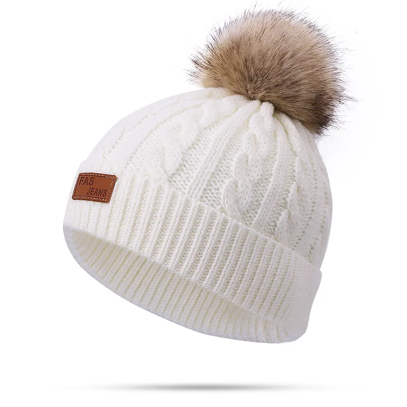 R Детский комплект из шапки и шарфа, зимние однотонные шапочки Skullies с двойным помпоном из искусственного меха, высокое качество, вязаное кольцо для шляпы, шарф, шапка - Цвет: R