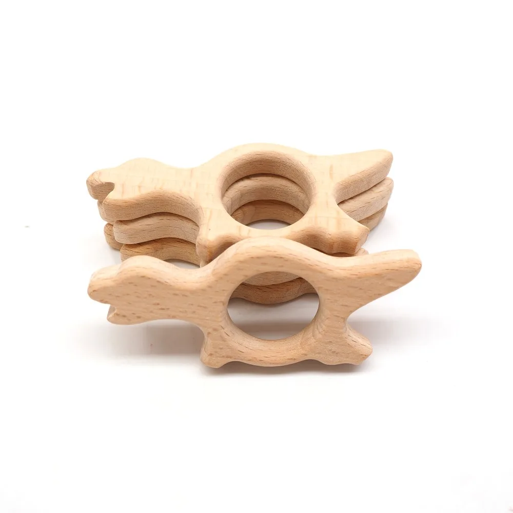 

Chenkai 10pcs Wood Dinosaur Teether Ring DIY Organic Eco-friendly Unfinished Nature Baby Rattle Teething Grasping Animal Toy