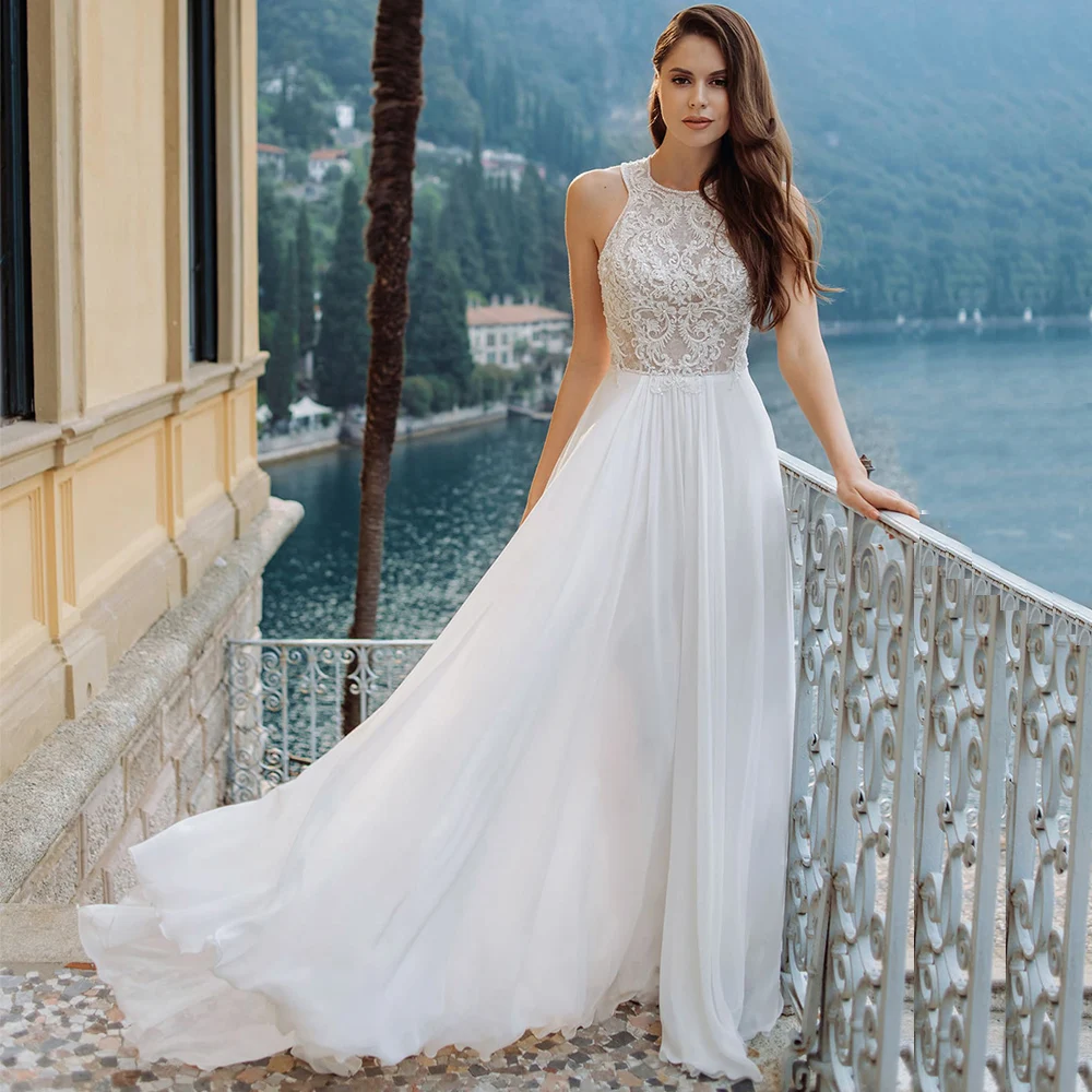 Plus size Boho Beach Wedding Dress Appliques Lace Chiffon Bridal Gown Custom 