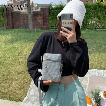 

New Woman Fashion Mini Silver Crossbody Bag Female Summer Elegant PU Leather Bucket Shoulder Bag Evening Party Cluth Bag