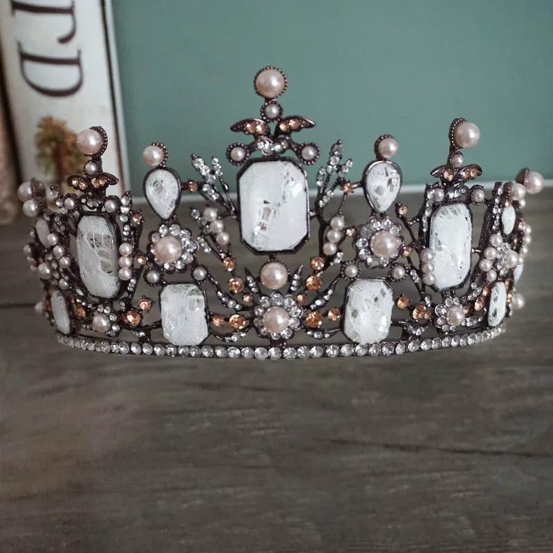 Fashion Retro Baroque Rhinestone Brides Tiara Around Crown for Bride Crystal Wedding Hairbands Evening Hair Accessories | Украшения и