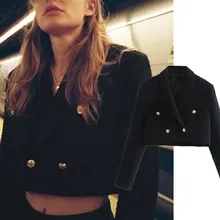 

Maxdutti 2022 Spring Ins Blogger Women Blazers And Jackets Top Fashion Short Blazer Women Vintage Double Breasted Tweed Texture