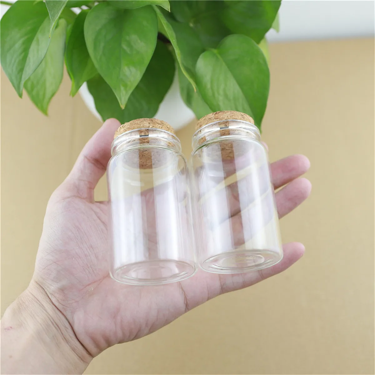 6 Piece 47*80mm 90ml Cork Glass Bottle Stopper Spicy Storage Jar Bottle Containers Glass spice candy Jars Vials DIY Craft 2