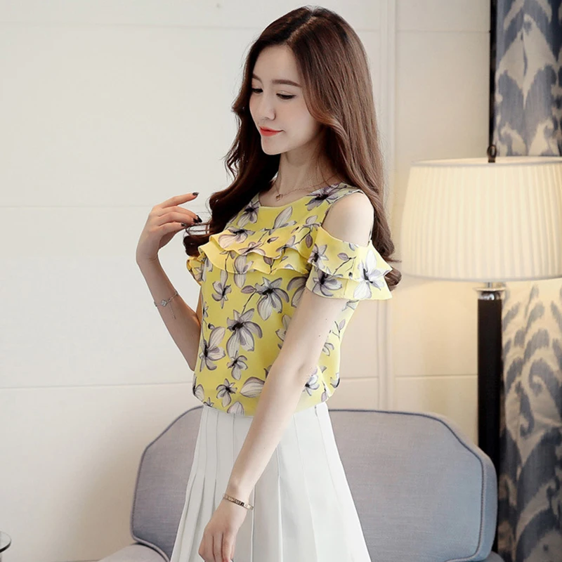 

Fashion Korean Women Summer Sexy Off Shoulder Blouse Sweet Chiffon Shirt TOPS