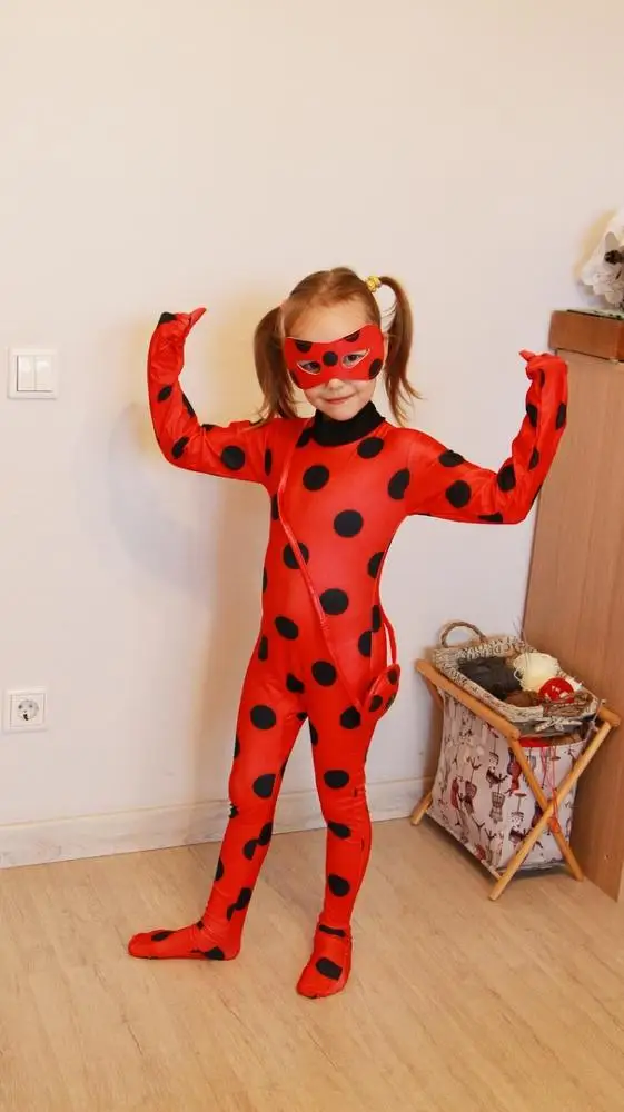 

Fantasy Child Adult Lady Bug Costume Girl Women's Child Ladybug Game Costume Jumpsuit Fancy Halloween Cosplay Black Cat Wig