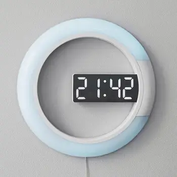 

Led Mirror Hollow Wall Clocks Home Decor Multi-Function Alarm Temperature Ring Light