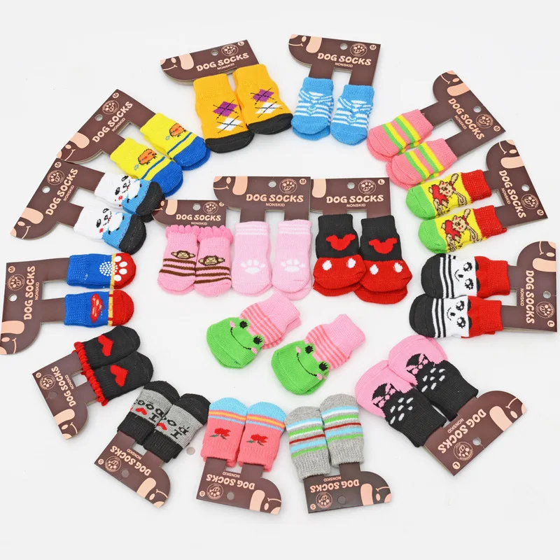 

4pcs Dog Socks Anti-Slip Cotton Socks a Viariety of Style Pet Socks Spring-Summer Home Four Price
