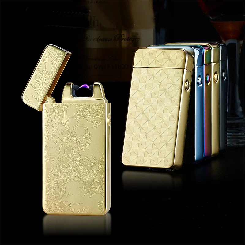 

Metal Pulse Single Arc USB Charging Windproof Rechargeable Cigar Lighter 10 Style Creative Secure Electronic Cigarette Lighters
