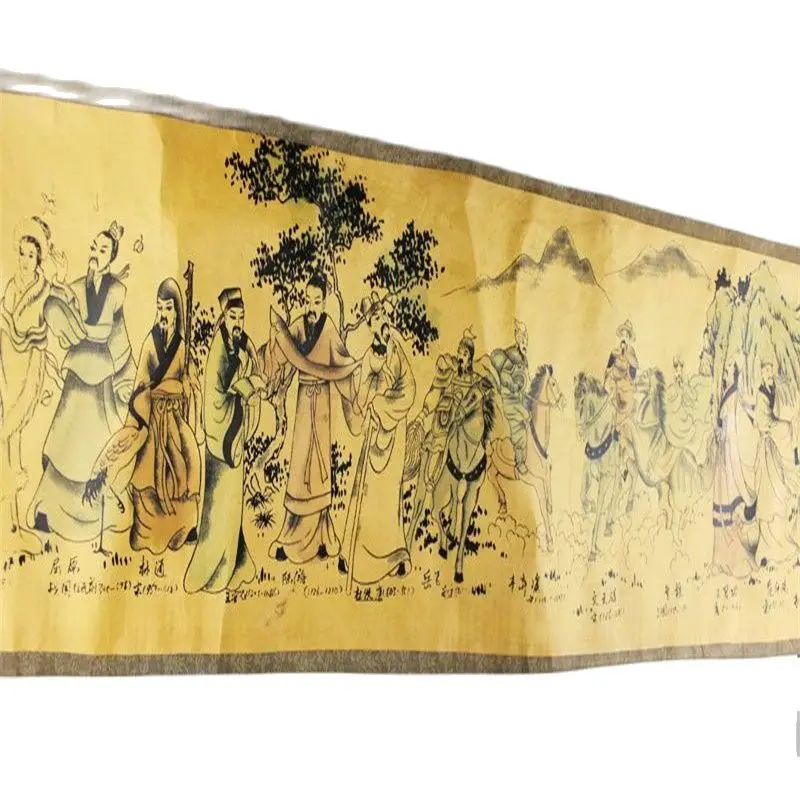 

China Old Picture Paper Figure Painting Long Scroll Painting Ancient Literati