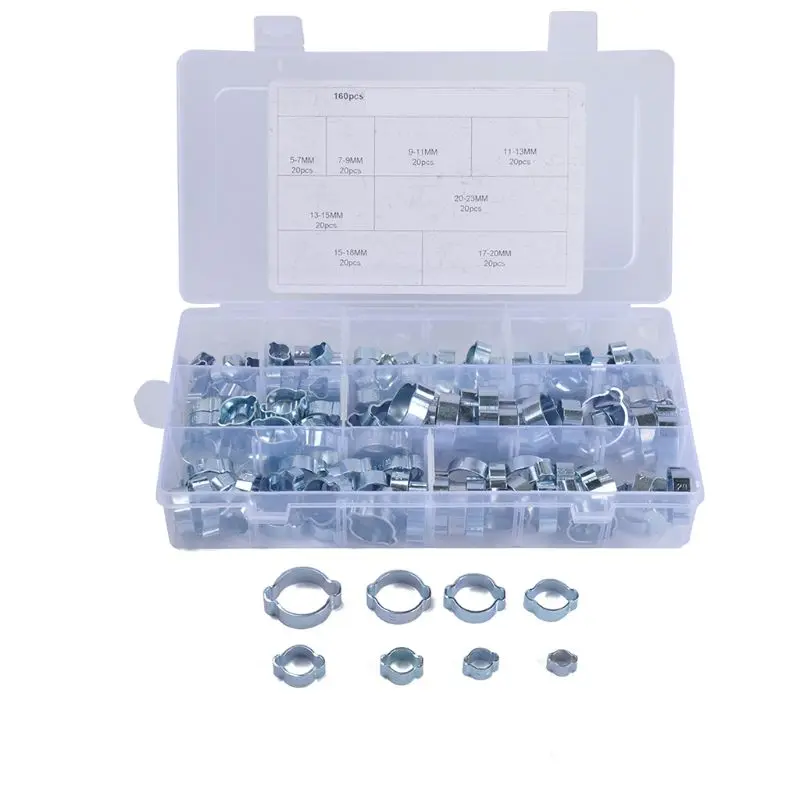 

Double Ear Hose Clips Water Fuel Air Clamps for 5-7MM Zinc Plated Assortment Box 50PB