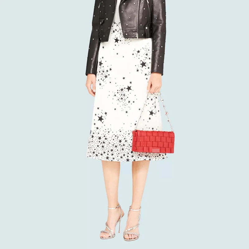 2020 Nieuwe Zomer Luxe Kwaliteit Vrouwen Stars Printing A-lin Prachtige Rok All-Match Chic Fashion Rokken Saia 2020 Nieuwe Zomer Luxe Kwaliteit Vrouwen Stars Printing A-lin Prachtige Rok All-Match Chic Fashion Rokken Saia