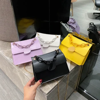 

Casual PU Leather Sling Handbag Purse Women Elegant Chain Shoulder Crossbody Bag Popular Simple Female Daily Bag