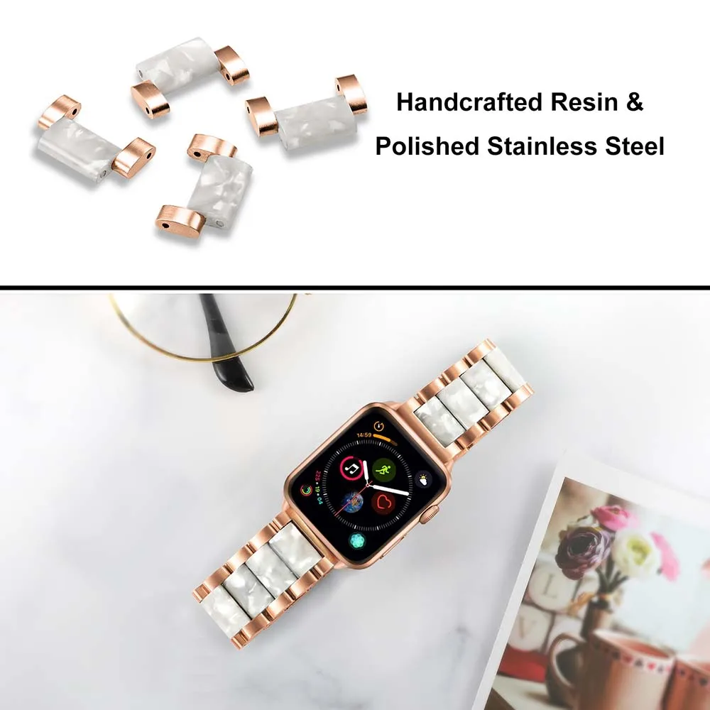 Для женщин Смола+ Нержавеющая сталь ремешок для наручных часов Apple Watch, версии наручных часов iWatch, 5, 4, 3, 2, 1, 44/40/42/38 мм браслет на запястье с металлическим браслетом, женский браслет