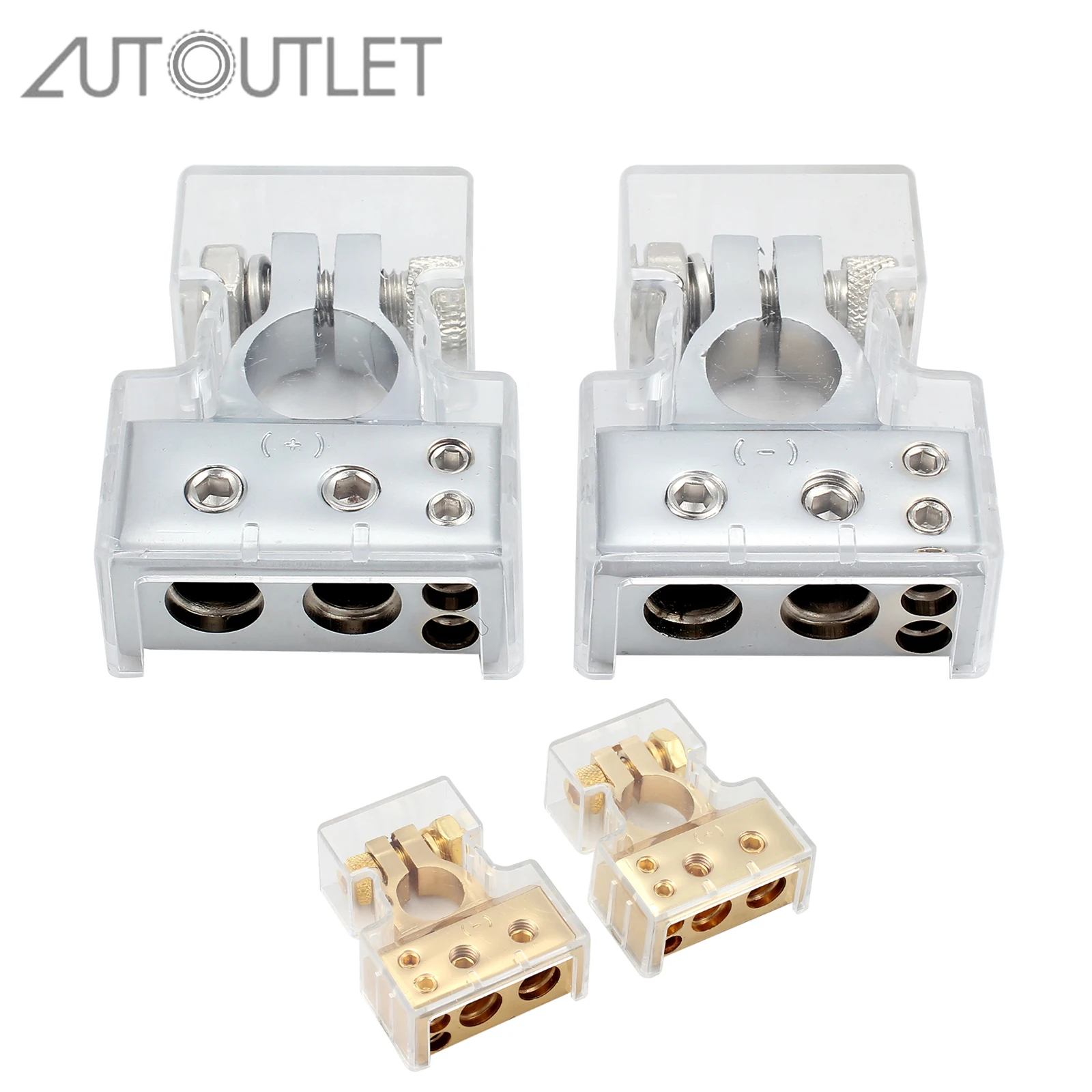 AUTOUTLET 2Pcs 4/8 Gauge AWG Car Battery Positive Negative Terminal Connector Zinc Alloy with Cover for Auto Car Marine Part Kit