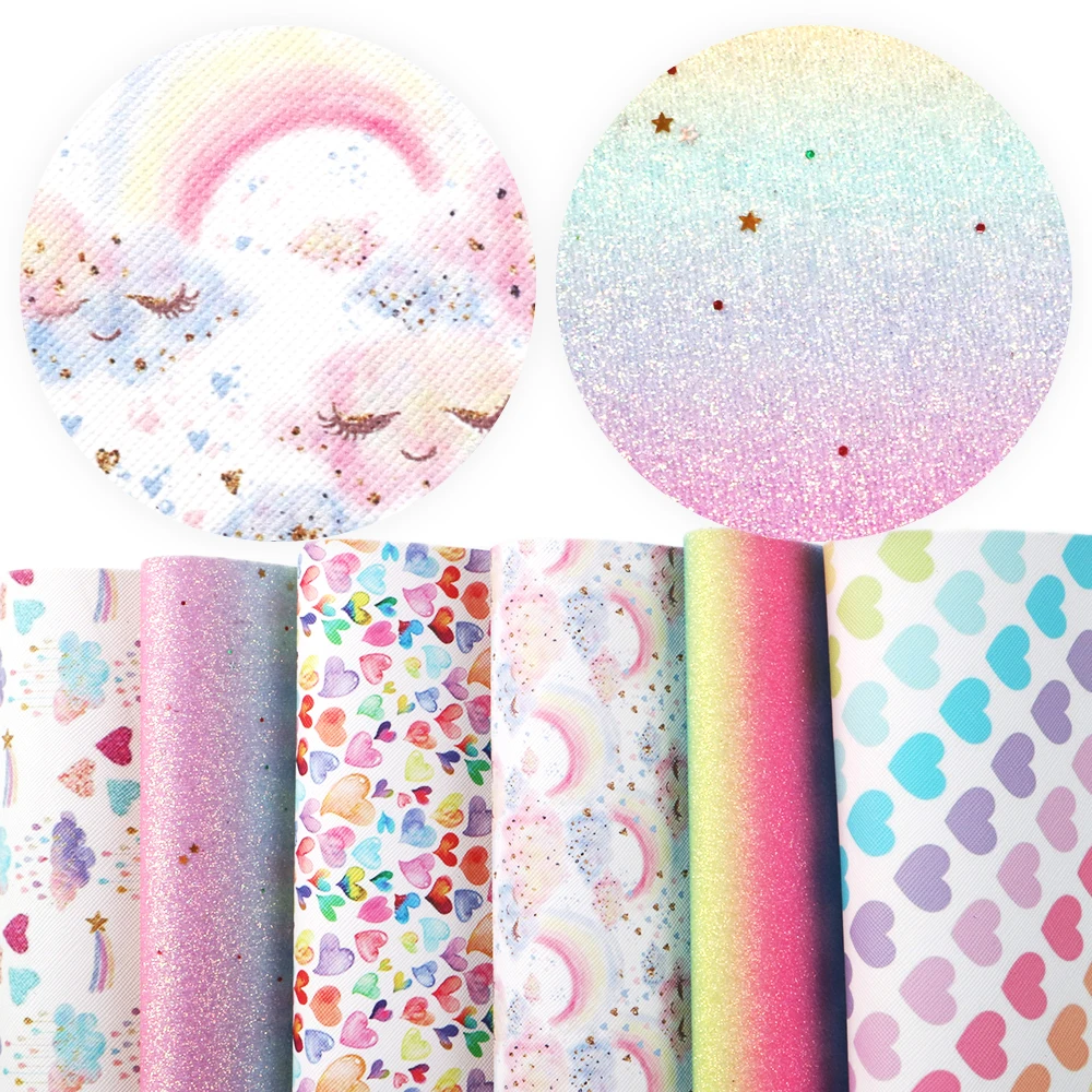 

New 6Pieces/set 20*34cm Rainbow Glitter/Printed Synthetic Leather Patchwork Hair Bow Handbag Shoes DIY,1Yc7443