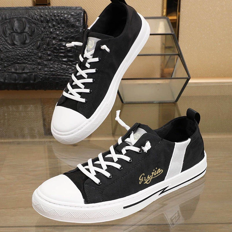 Italian design Gujia casual fashion generous men's shoes official latest brand element top layer cow leather splicing canvas