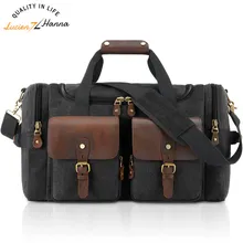 LUCIEN HANNA, спортивная сумка дорожная сумка, Большая вместительная холщовая дорожная сумка, Мужская многофункциональная винтажная багажная сумка, сумки из воловьей кожи, Ретро стиль, повседневная сумка на плечо