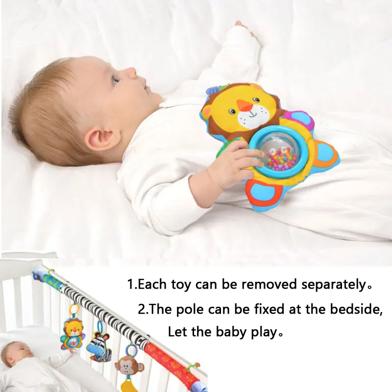 0-2 Years Baby Bed Bell Crib Monkey Lion Zebra Hanging Bed Toys Baby Toys Rattles Kids Mobile Plush Toys Music Teether