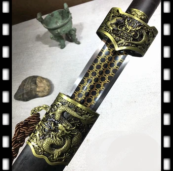

Dragon Theme Chinese KungFu Dao Sword WuShu Han Dynasty Battle Saber Jian Double Edge Sharp High Carbon Steel Home Decoration Collection Real Knife Swords