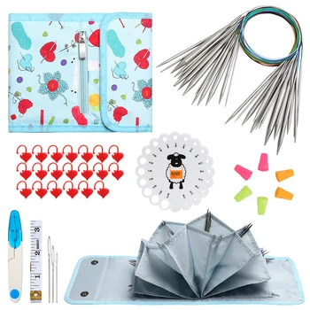 

Circular Knitting Needles kit DIY Needlework Crochet Hook Stainless Steel Knit Needle Kit with Case Household Knitting Tools