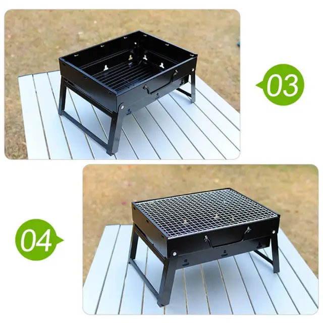 Hordozható Összecsukható Bbq Grills Terasz Grillszén Faszén Grill Kályha Rozsdamentes Acél Kültéri Kemping Piknik 85Da - Image 5