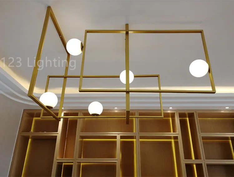 Creative Rectangle 5 Glass Ball LED Pendant Lights Parlor Foyer Dining room Pendant Lamp Bedroom Hanglamp Gold/Black 110-260V