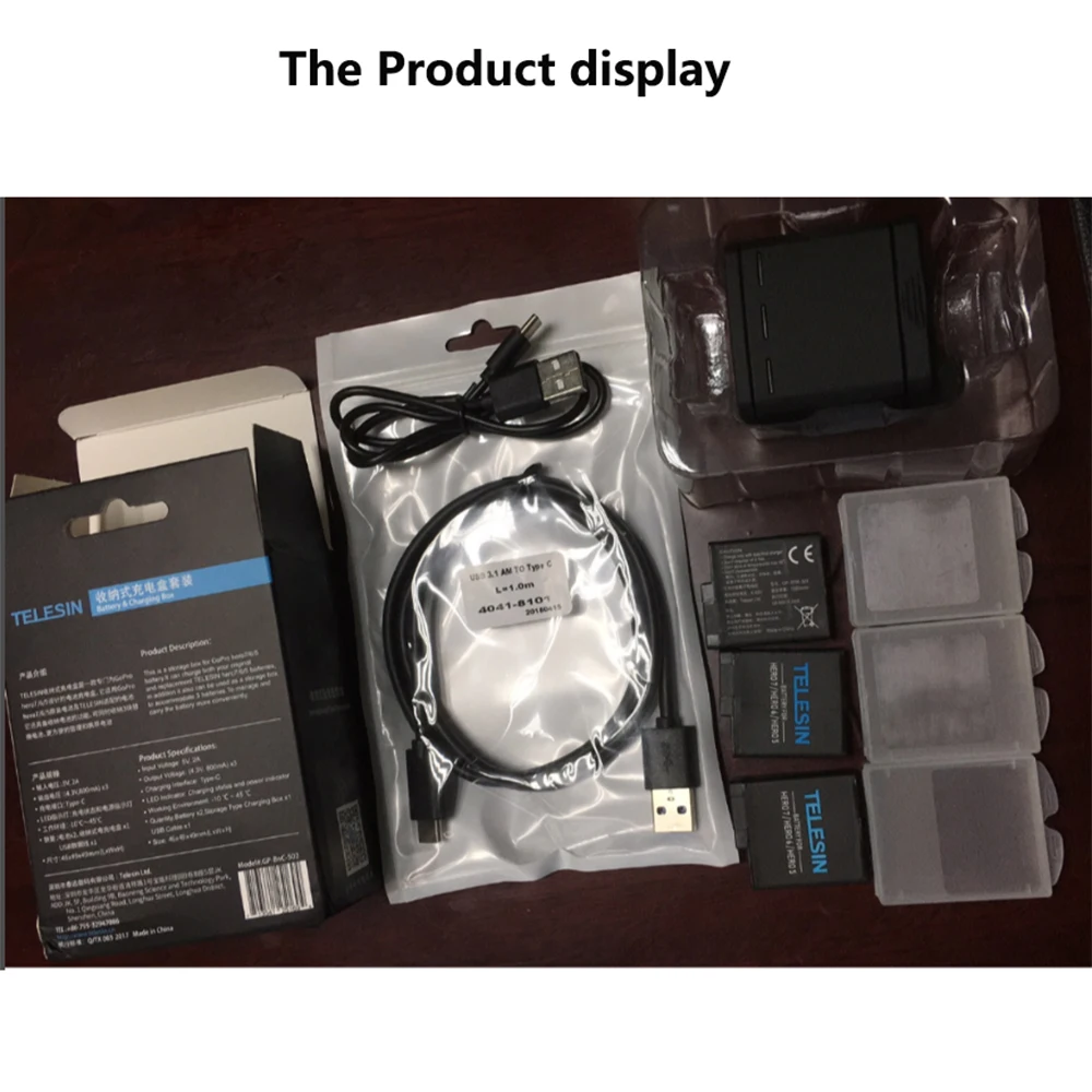 Telesin 3-way зарядное устройство+ 3 льва батарея+ USB C кабель для Gopro hero 5 hero 6 hero 7, зарядный комплект для hero 5 6 7 аксессуары