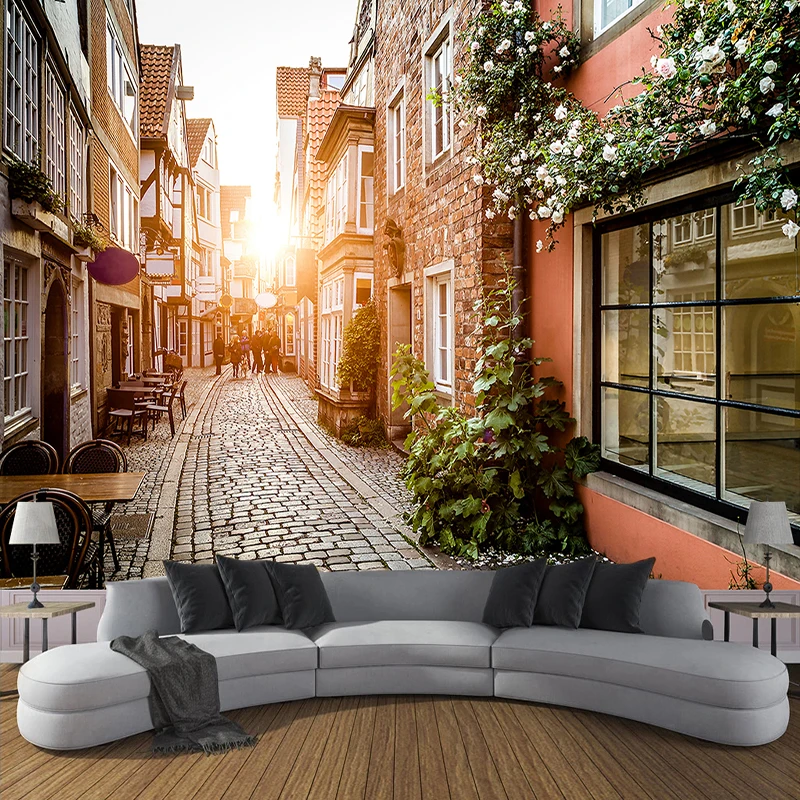 Custom 3D Poster Wall Painting European City Town Street View Photo Wallpaper Cafe Restaurant Living Room Sofa Decor Murals |