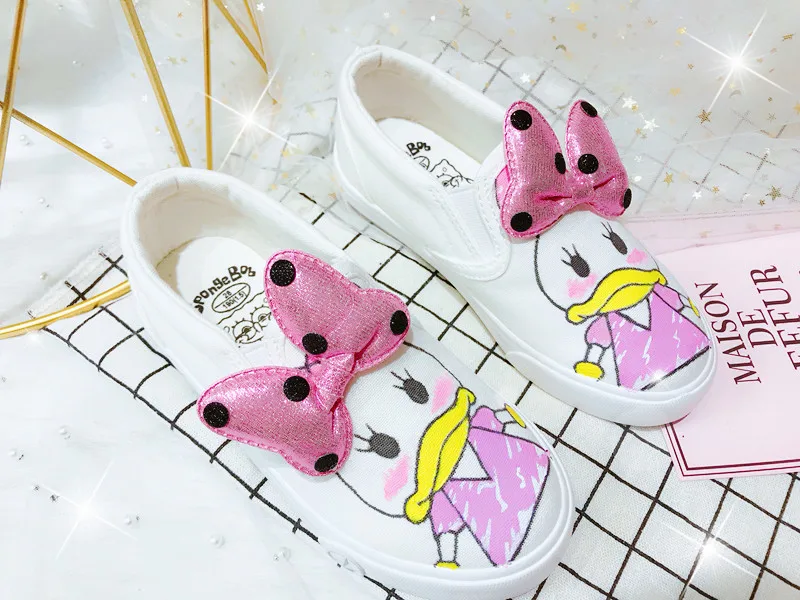 Disney children's cartoon Daisy bow non-slip soft bottom sneakers girls casual shoes baby shoes handmade painting