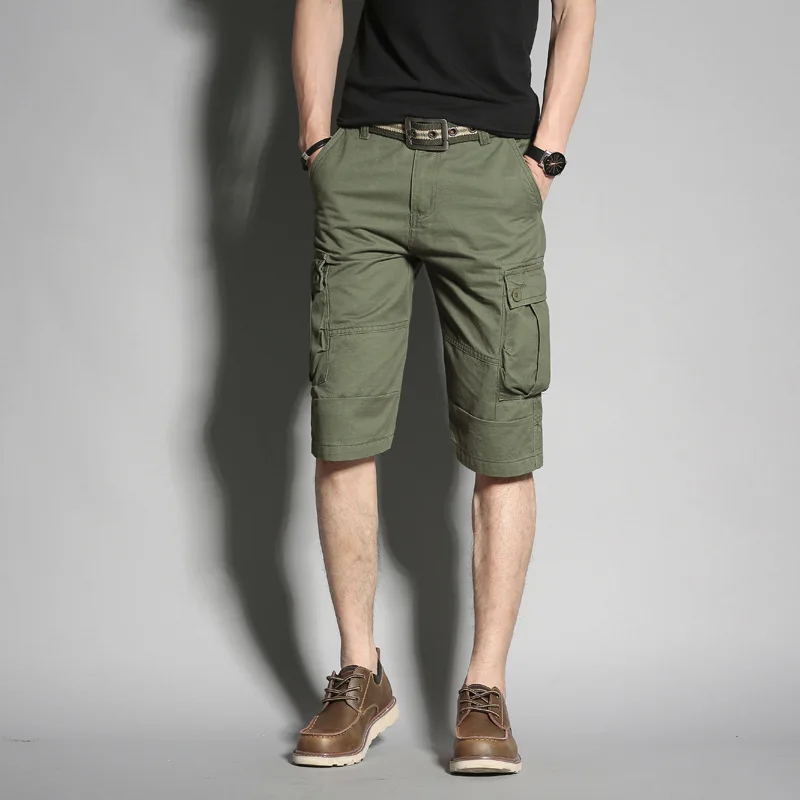 

2019 Multi-pocket Trousers Summer Thin Section Men Multi-pockets Bib Overall Casual Sports Straight-Cut Capri Pants Breeches 5 P