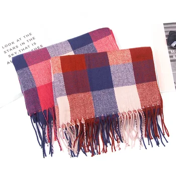 

2020 Hijab Winter And Winter Imitation Cashmere Lattice Double Color Tassel Scarves Women's Neckwear Enlarged Shawl Wholesale