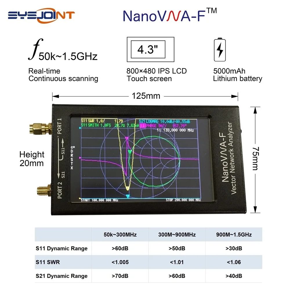 1.5GHz NanoVNA-F VNA HF VHF UHF Vector Network