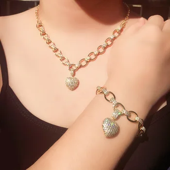 

Love diamond bracelet two-piece set micro heart-shaped necklace love pendant set