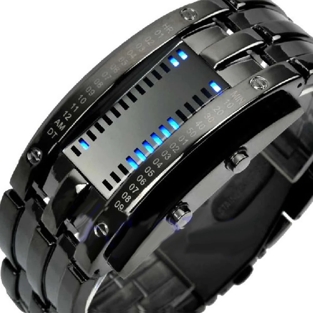 Электронные часы мужские/женские из нержавеющей стали с браслетом, металлические светодиодные безликие цифровые наручные часы с железным Самураем