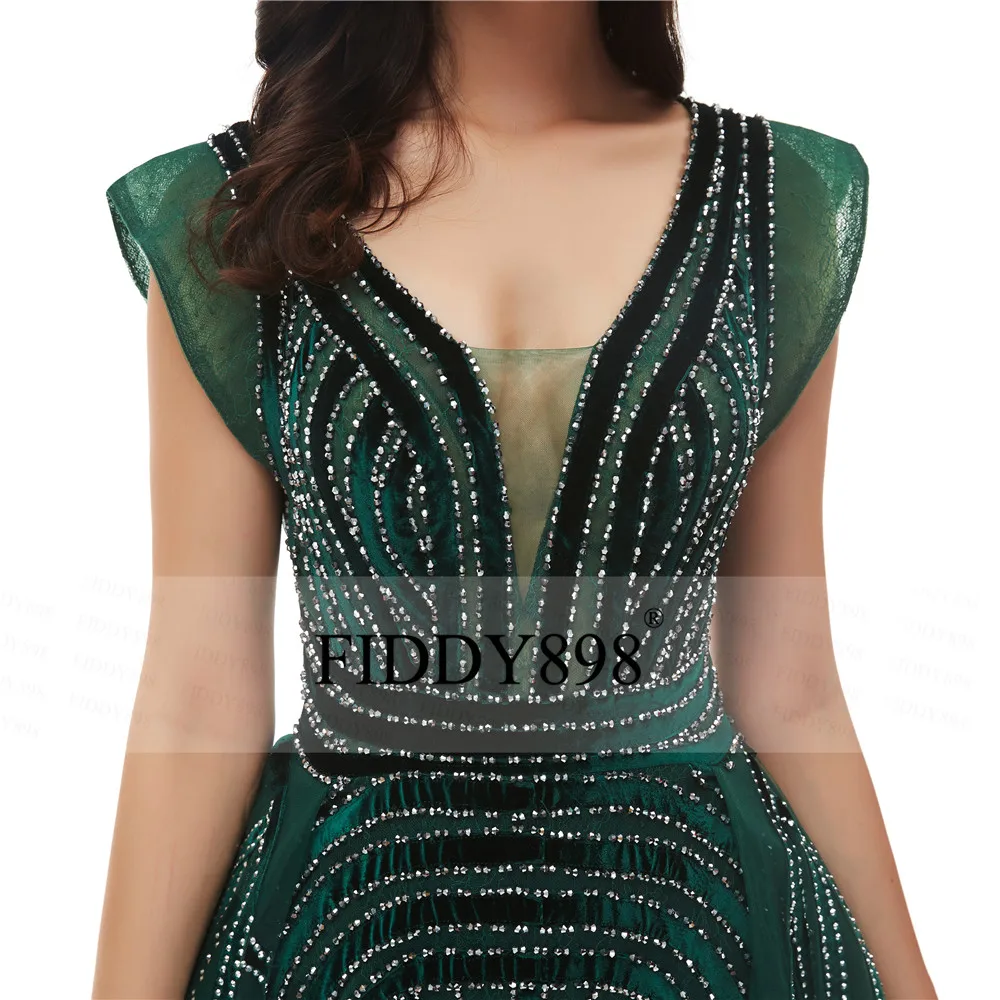 Русалка Вечерние платья с длинным v-образным вырезом темно-зеленое платье для выпускного вечера бархат Бисером Дубай вечернее платье для вечеринки платье Vestido de Fiesta