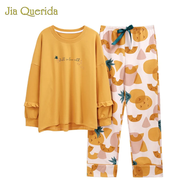 

Fashion Style Crew Neck Letter Printing Long Sleeve Long Pants Sleepwear Women Pajamas Set Woman Clothes Pyjamas Women Pj Set