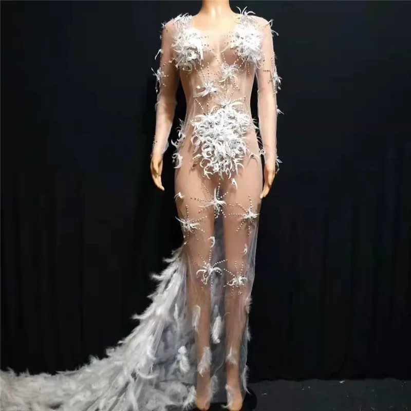 T35 Sexy see-through eveing veer lange jurk mesh perspectief mermaid rok stage dance kostuums party draagt zanger outfit dj T35 Sexy see-through eveing veer lange jurk mesh perspectief mermaid rok stage dance kostuums party draagt zanger outfit dj