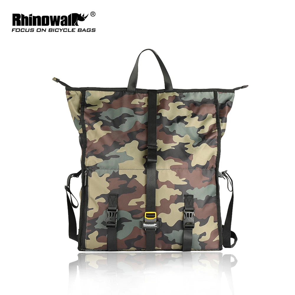 Навесная задняя велосипедная сумка Rhinowalk Pannier 25L, водонепроницаемая дорожная сумка для мужчин и женщин, сумка для ноутбука в деловом стиле, сумка на плечо, 3 цвета - Цвет: Green Camouflage