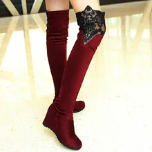 SAGACE/женские сапоги до колена на шнуровке женская обувь на танкетке повседневные Сапоги выше колена; пикантные модные замшевые женские сапоги