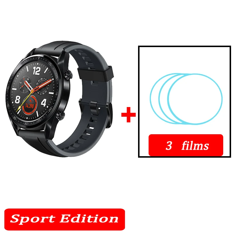 black add 3 films Huawei Watch GT Смарт часы водонепроницаемые телефонные звонки поддержка gps трекер сердечного ритма для Android iOS - Цвет: black add 3 films