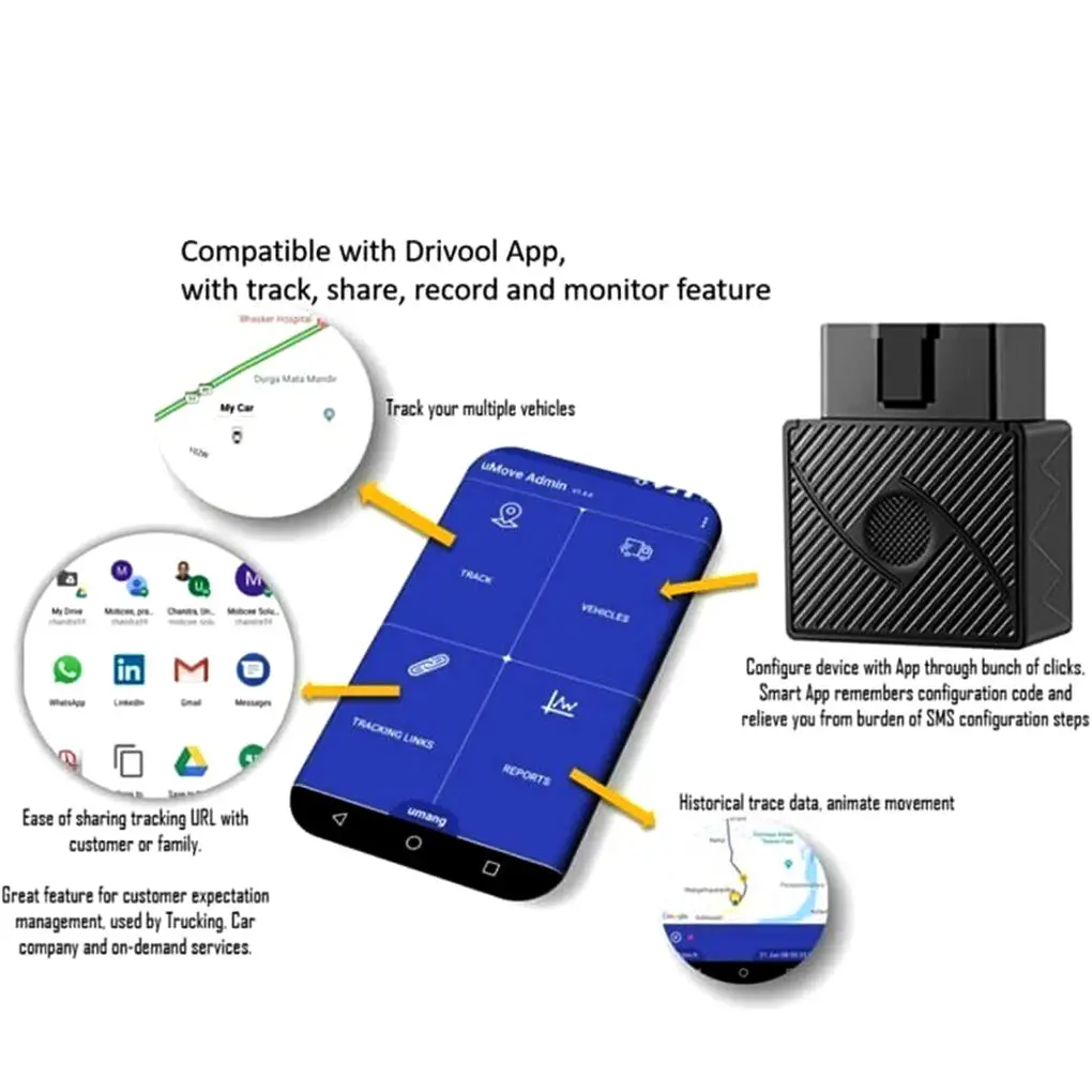 Автомобильный GPS Трекер OBD II 16 контактный Plug Play с приложением для IOS и