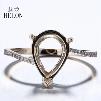 

HELON 11x8mm Pear Cut Real 14K Yellow Gold AU585 Natual Diamond Engagement Wedding Elegant Women Jewelry Semi mount Ring Setting