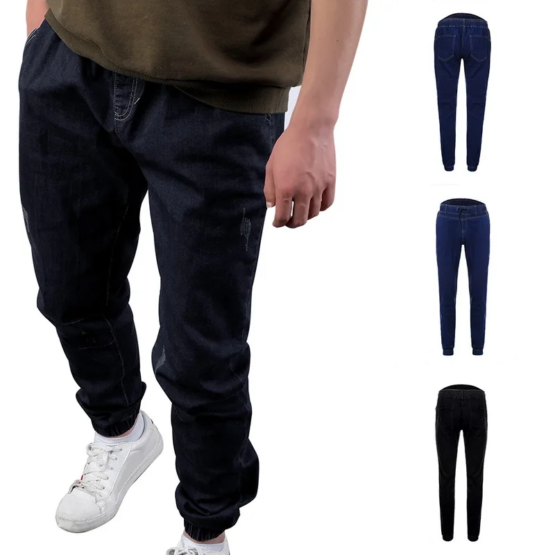 OEAK мужские однотонные джинсы для отдыха новая мода Slim Fit повседневные свободные удобные кружевные узкие брюки хип-хоп повседневные брюки