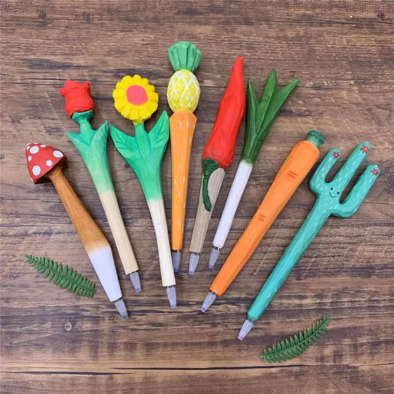 Coloffice Plant Series Wood Carving Ballpoint Pen Handmade Wooden Stationery Gift Craft Students Cute 1PC | Канцтовары для офиса и