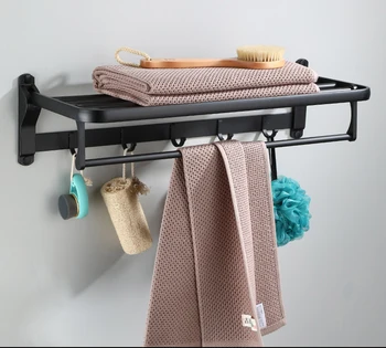 

Bathroom Towel Rack Space Aluminum Black Foldable Bath Towel Holder Folding Bath Shelves Towel Rail