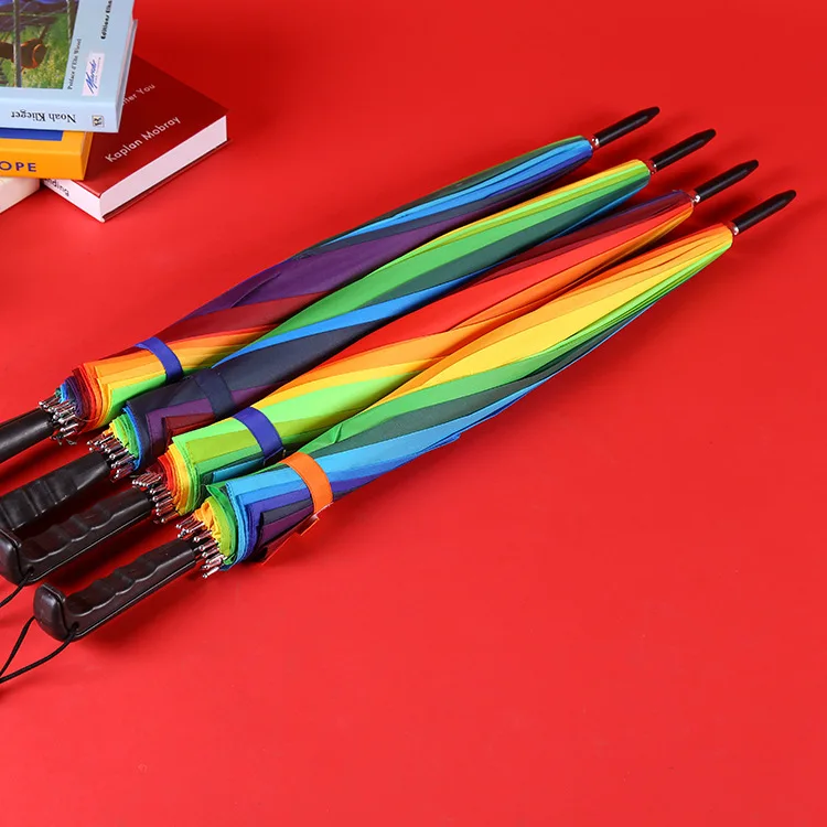 

Manufacturers Wholesale 16K Creative Straight Pole Rainbow Umbrella Creative Long Brush Holder Automatic Umbrella Advertising Um