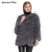 Abrigo largo de piel auténtica de avestruz para mujer, chaqueta Natural informal, pluma de pavo, S7381