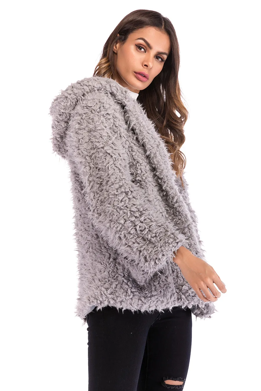 Casual Autumn Winter Teddy Coat Women Long Sleeve Pocket Loose Fluffy Jacket Warm Faux Fur Coat 2019 Short Hooded Overcoat  (16)