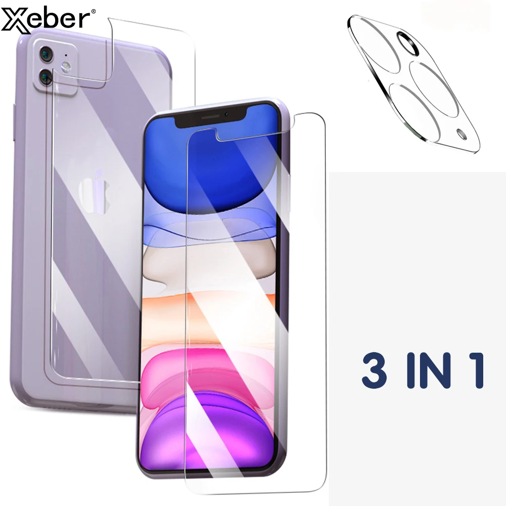 3 in 1 Full Cover Screen Protector For iPhone 11 12 Pro Max Mini Front+Back+Camera Lens Protective Clear Tempered Glass Film | Мобильные